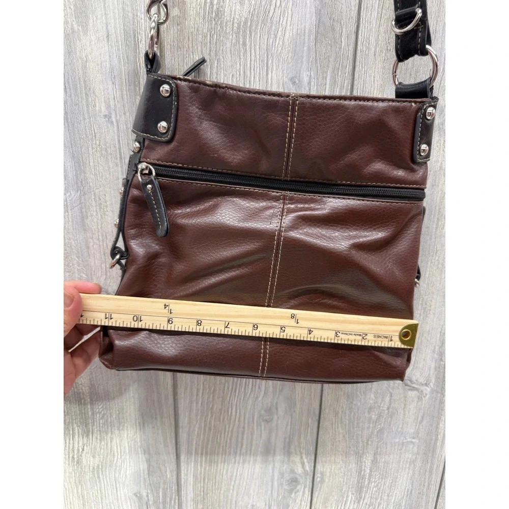 Tyler Rodan Brown Faux Leather Crossbody Bag Organizer Black Trim  Hardware